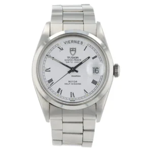 Tudor Prince Date Day Stainless Steel White Roman Dial 36mm Automatic Mens 94500